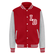 Load image into Gallery viewer, Floral iron boy Heavyweight Letterman Jacket - red/heather grey