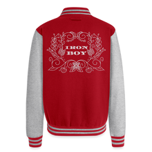 Load image into Gallery viewer, Floral iron boy Heavyweight Letterman Jacket - red/heather grey