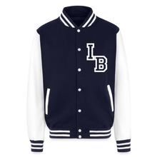 Load image into Gallery viewer, Floral iron boy Heavyweight Letterman Jacket - navy/white
