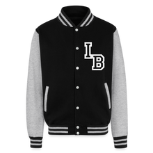 Load image into Gallery viewer, Floral iron boy Heavyweight Letterman Jacket - black/heather grey
