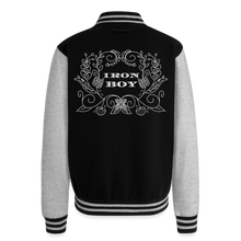 Load image into Gallery viewer, Floral iron boy Heavyweight Letterman Jacket - black/heather grey
