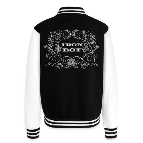 Floral iron boy Heavyweight Letterman Jacket - black/white