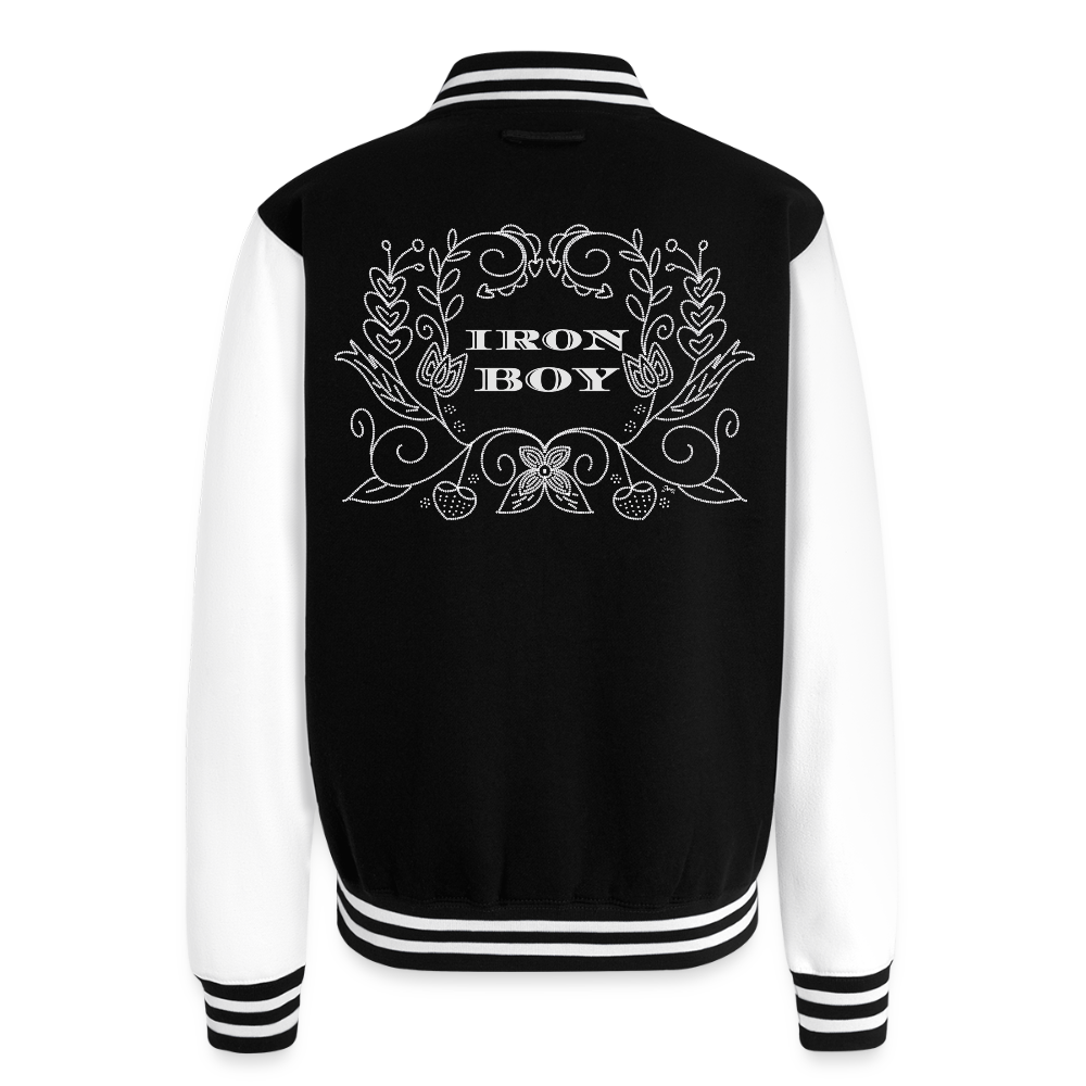 Floral iron boy Heavyweight Letterman Jacket - black/white